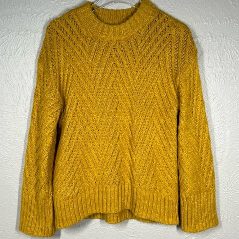 a new day Mustard Yellow Chunky Open Knit Long Sleeve Sweater Size Medium